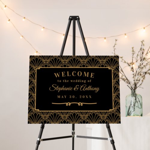 Black and Gold Art Deco Fan Flowers Wedding    Foam Board