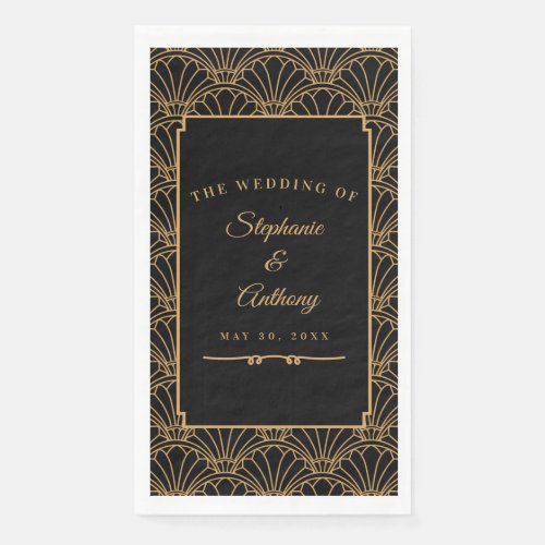 Black and Gold Art Deco Fan Flowers Wedding   Paper Guest Towels