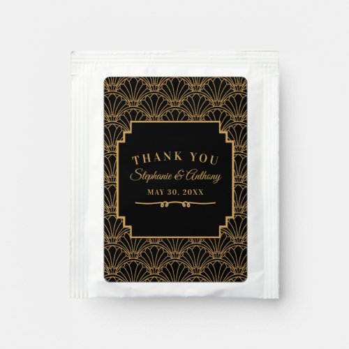 Black and Gold Art Deco Fan Flowers Wedding    Tea Bag Drink Mix