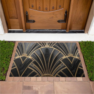 black and gold Art Deco fan pattern Doormat
