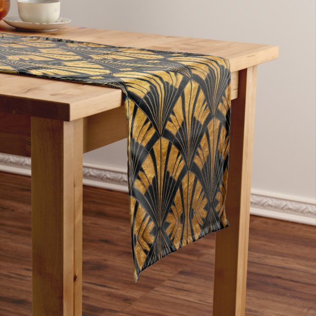 black and gold Art Deco fan pattern  Short Table Runner (In Situ)