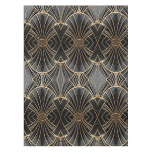 black and gold Art Deco fan pattern Tablecloth