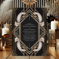 Black and Gold Art Deco Feather Wedding