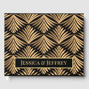 Black and Gold Art Deco Floral Gatsby Wedding Guest Book