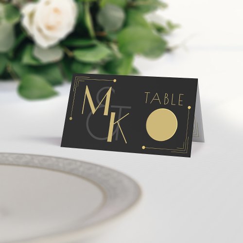 Black and Gold Art Deco Gatsby 1920s Wedding Place Card