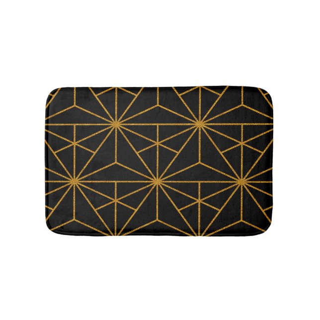 Black and gold art deco geometric pattern bath mat (Front)