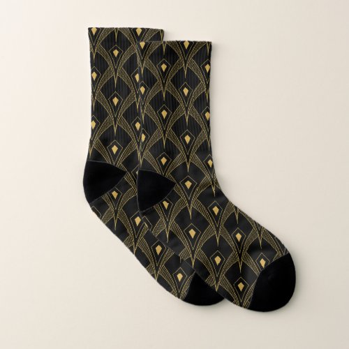Black and gold art_deco geometric pattern socks