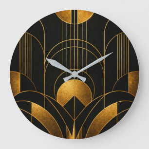 Black and Gold Art Deco Geometric Wall Clock