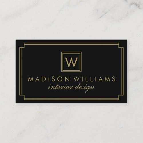 Black and Gold Art Deco Monogram Business Card