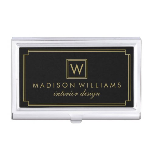 Black and Gold Art Deco Monogram Business Card Case