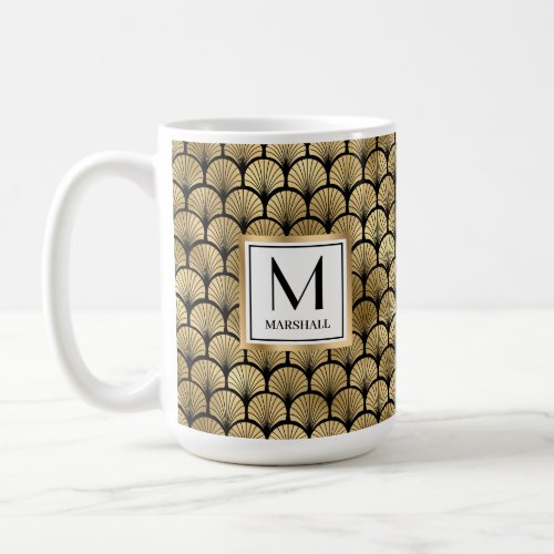 Black and Gold Art Deco Monogram Name Coffee Mug