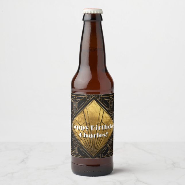 Black and Gold Art Deco Paper Napkins Beer Bottle Label (Front)