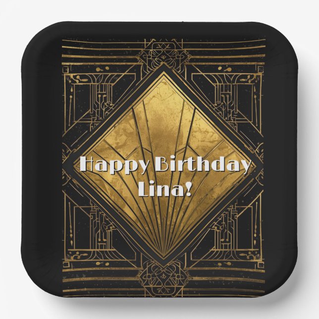 Black and Gold Art Deco Paper Napkins Plates (Front)
