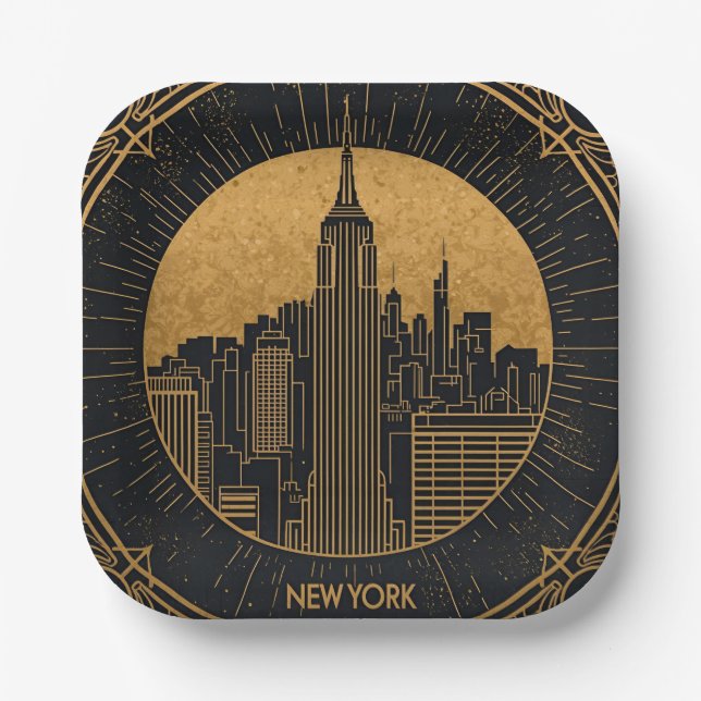 Black and Gold Art Deco Paper Plates (Front)