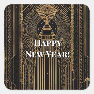 Black and Gold Art Deco Party Hat Square Sticker