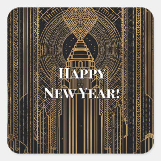 Black and Gold Art Deco Party Hat Square Sticker
