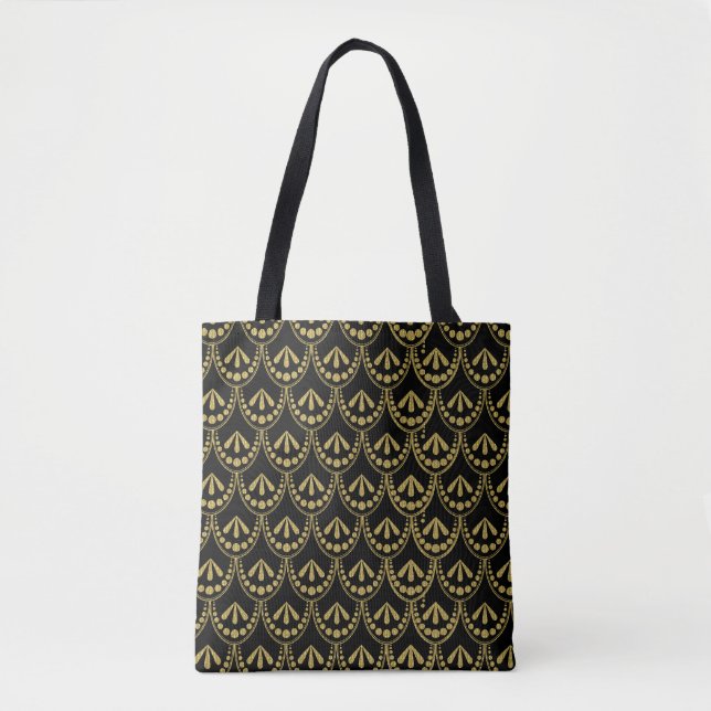 Black and gold art-deco pattern 12 tote bag (Front)