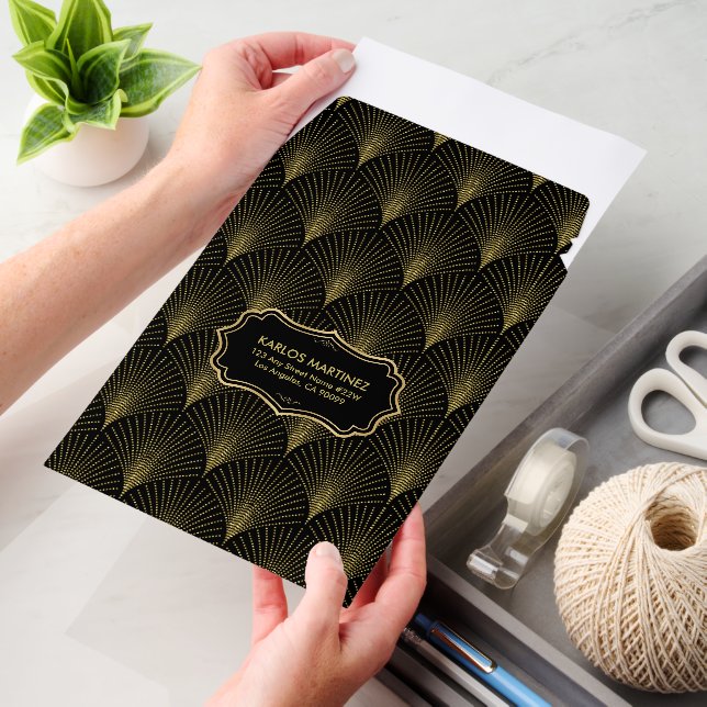 Black and Gold Art Deco Pattern Envelope Mailers (Desk)