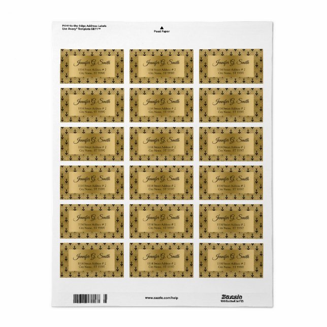 Black and gold art-deco pattern label (Full Sheet)