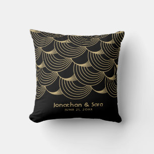 Black and Gold Art Deco Pattern Throw Pillow