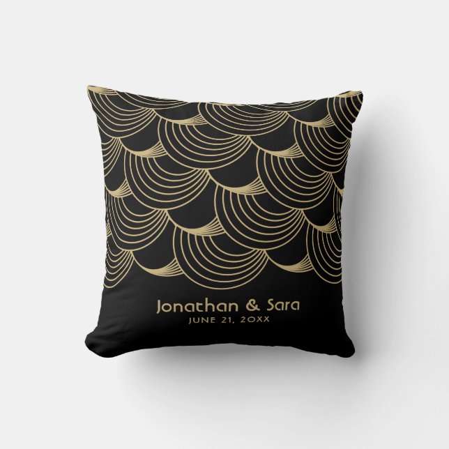 Black and Gold Art Deco Pattern Throw Pillow (Front)