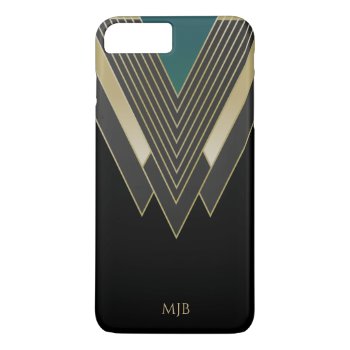 Black And Gold Art Deco Pattern With Any Monogram Iphone 8 Plus/7 Plus Case by encore_arts at Zazzle