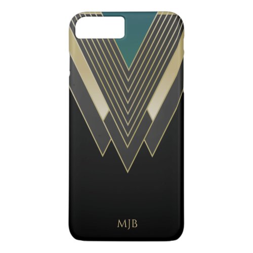 Black and Gold Art Deco Pattern with Any Monogram iPhone 8 Plus7 Plus Case