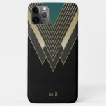 Black And Gold Art Deco Pattern With Monogram Iphone 11 Pro Max Case at Zazzle