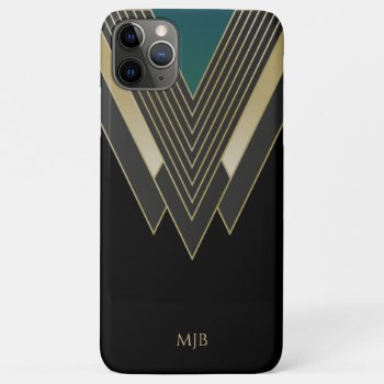 Black And Gold Art Deco Pattern With Monogram Iphone 11 Pro Max Case by encore_arts at Zazzle
