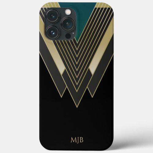 Black and Gold Art Deco Pattern with Monogram iPhone 13 Pro Max Case