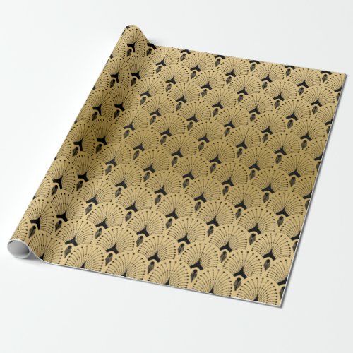 Black and gold art_deco pattern wrapping paper