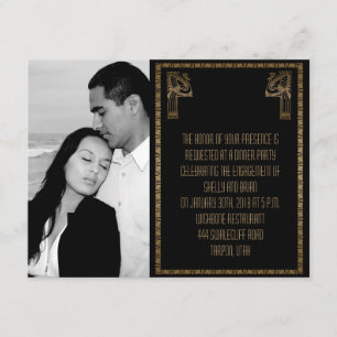 Black and Gold Art Deco Peacock Wedding Engagement Invitation