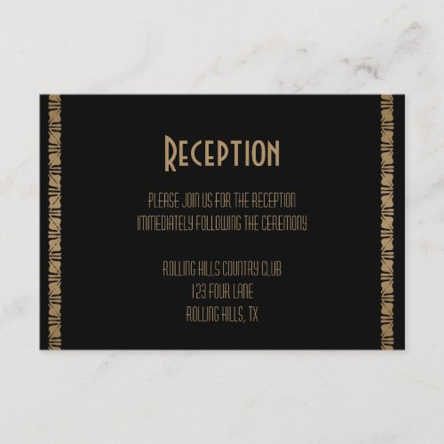 Black and Gold Art Deco Peacock Wedding Reception Personalized Invitation