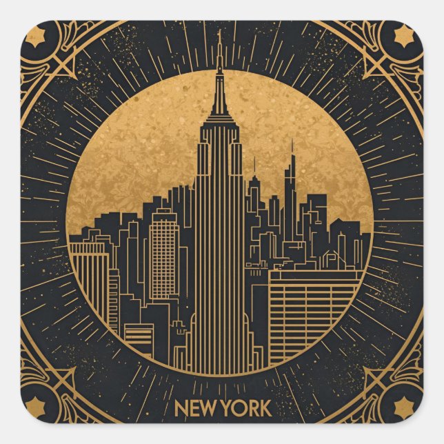 Black and Gold Art Deco Square Sticker (Front)