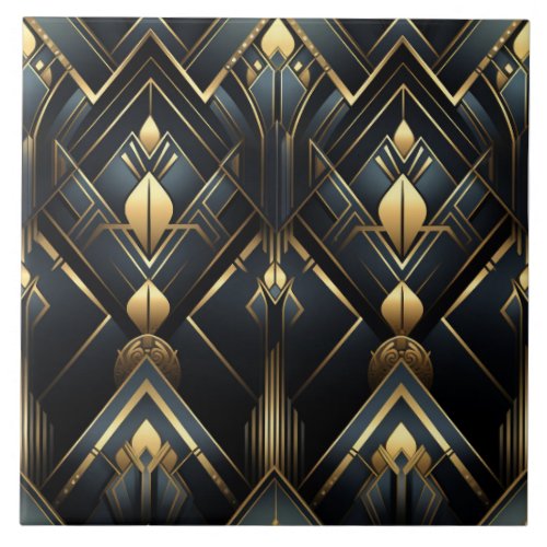 Black and Gold Art Deco style  Ceramic Tile