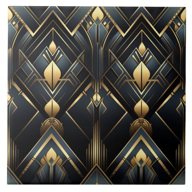 Black and Gold Art Deco style,  Ceramic Tile (Front)