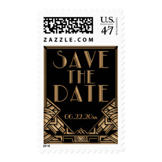 Black and Gold Art Deco Theme Save the Date Postage