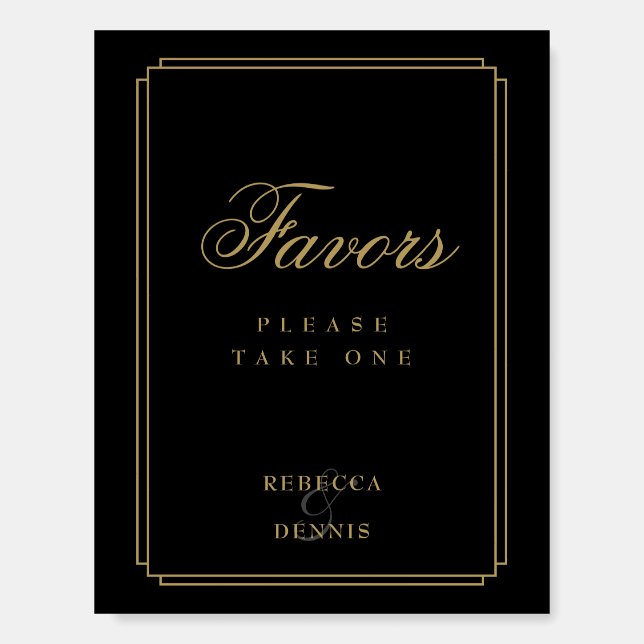 Black And Gold Art Deco Wedding Favors Table Sign (Front)