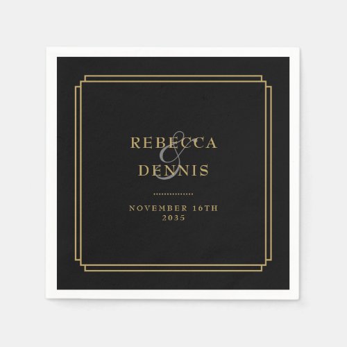 Black And Gold Art Deco Wedding Napkins