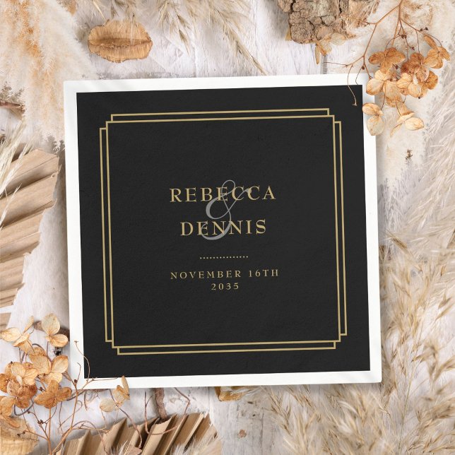 Black And Gold Art Deco Wedding Napkins (Black And Gold Art Deco Wedding Napkins)