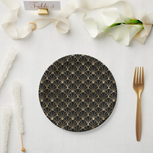 Black and Gold Art deco Wedding Party Paper Plates