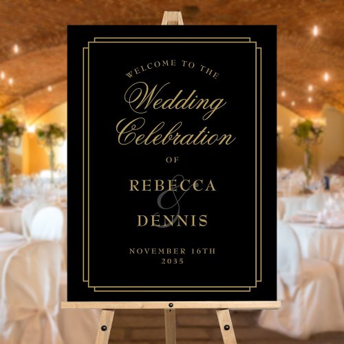 Black And Gold Art Deco Wedding Welcome Sign