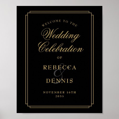 Black And Gold Art Deco Wedding Welcome Sign