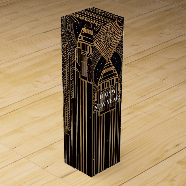 Black and Gold Art Deco Wine Box (Front)