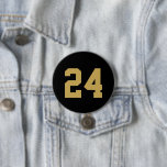 Black and Gold Athlete Jersey Number Button<br><div class="desc">Cheer on your favorite sports team, football player or just show off your school pride with a custom personalized spirit button! Personalize with a player's jersey number or other custom text. Perfect for football, basketball, baseball and soccer games! Create custom pins for the whole team, cheerleaders, parents and siblings to...</div>