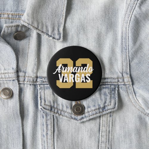 Black and Gold Athlete Jersey Number Button