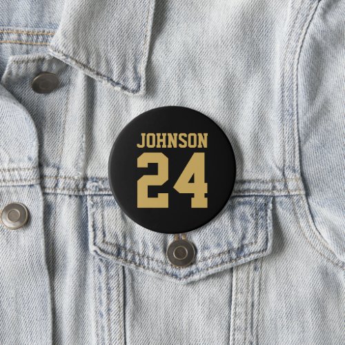 Black and Gold Athlete Name Jersey Number Button
