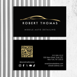Black and Gold Auto Detailing, Auto Repair QR Code Business Card