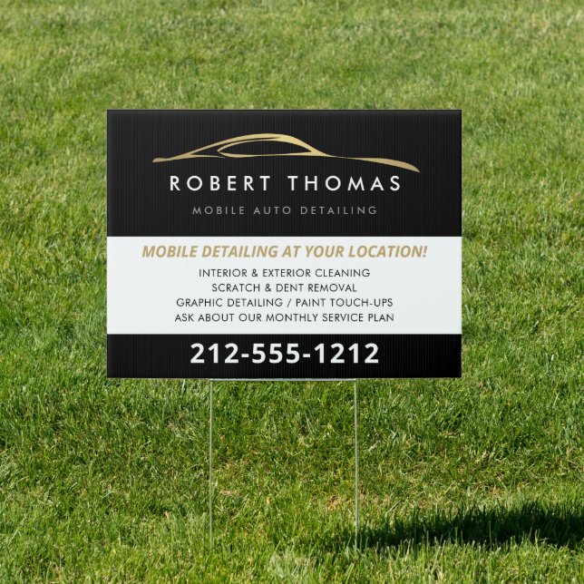 Black and Gold Auto Detailing, Auto Repair Sign (Insitu)