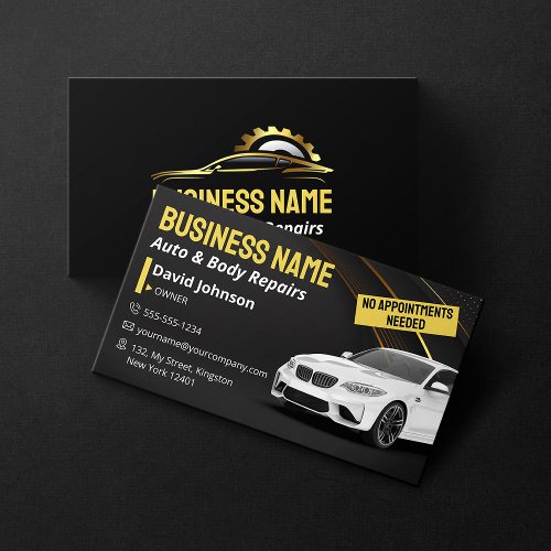Black and Gold Auto Repair Mechanic Auto Body Shop Business Card